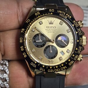 OLEVS Gold and Black Chronograph Watch